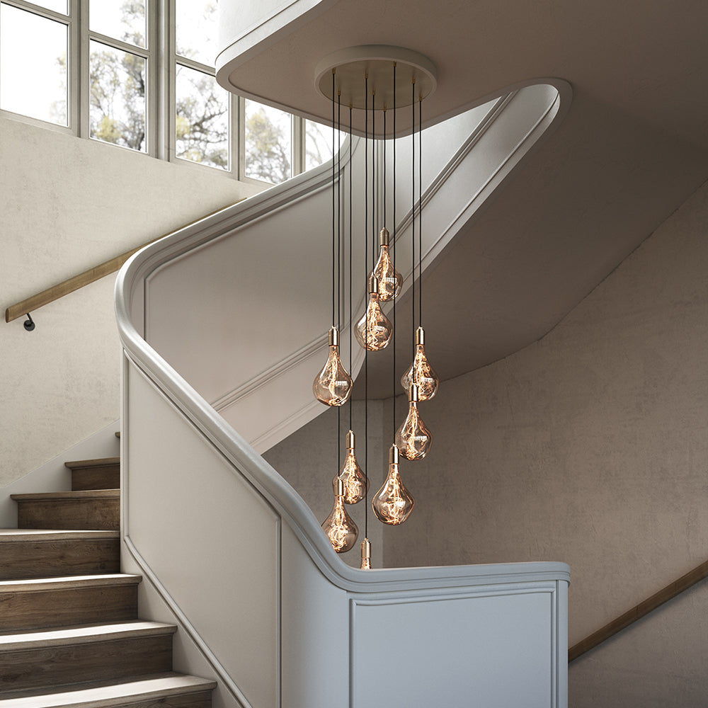 LARGE CANOPY 9 PENDANTS WHITE/BRASS