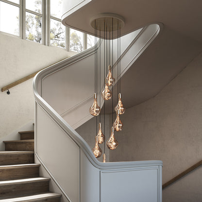 LARGE CANOPY 9 PENDANTS WHITE/BRASS